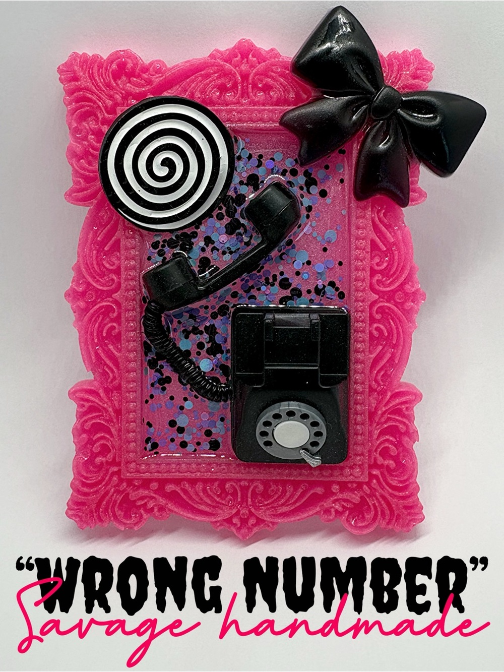Handmade Glitter Resin Mini Framed Mixed Media Wall Art “Wrong Number”